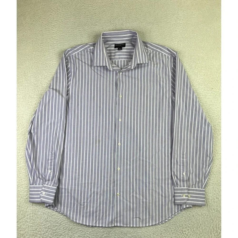 Banana Republic Shirt Mens‎ 2XL Purple White Stripe Non Iron Slim Fit Dress XXL